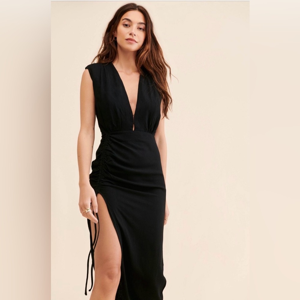 Rumer Tully Ruched Maxi Dress Black XS